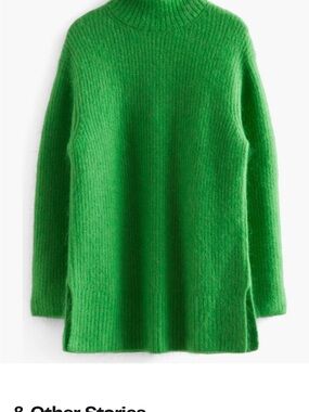 & Other Stories Bright Green Ribbed Turtleneck Sweater